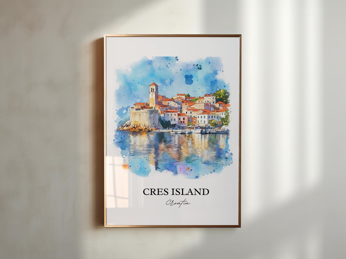 Cres Island Croatia Walled Old Town Harbor Watercolor Poster - Image 5