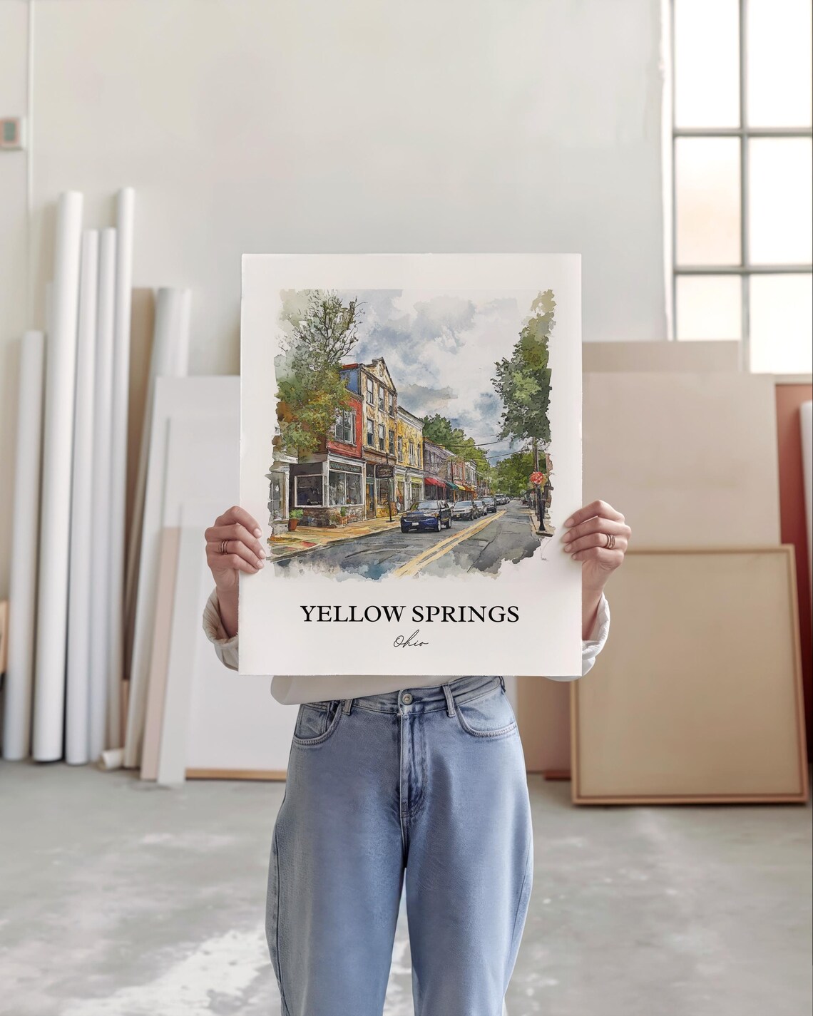 Yellow Springs Ohio Watercolor Charming Downtown Street Poster - Image 3