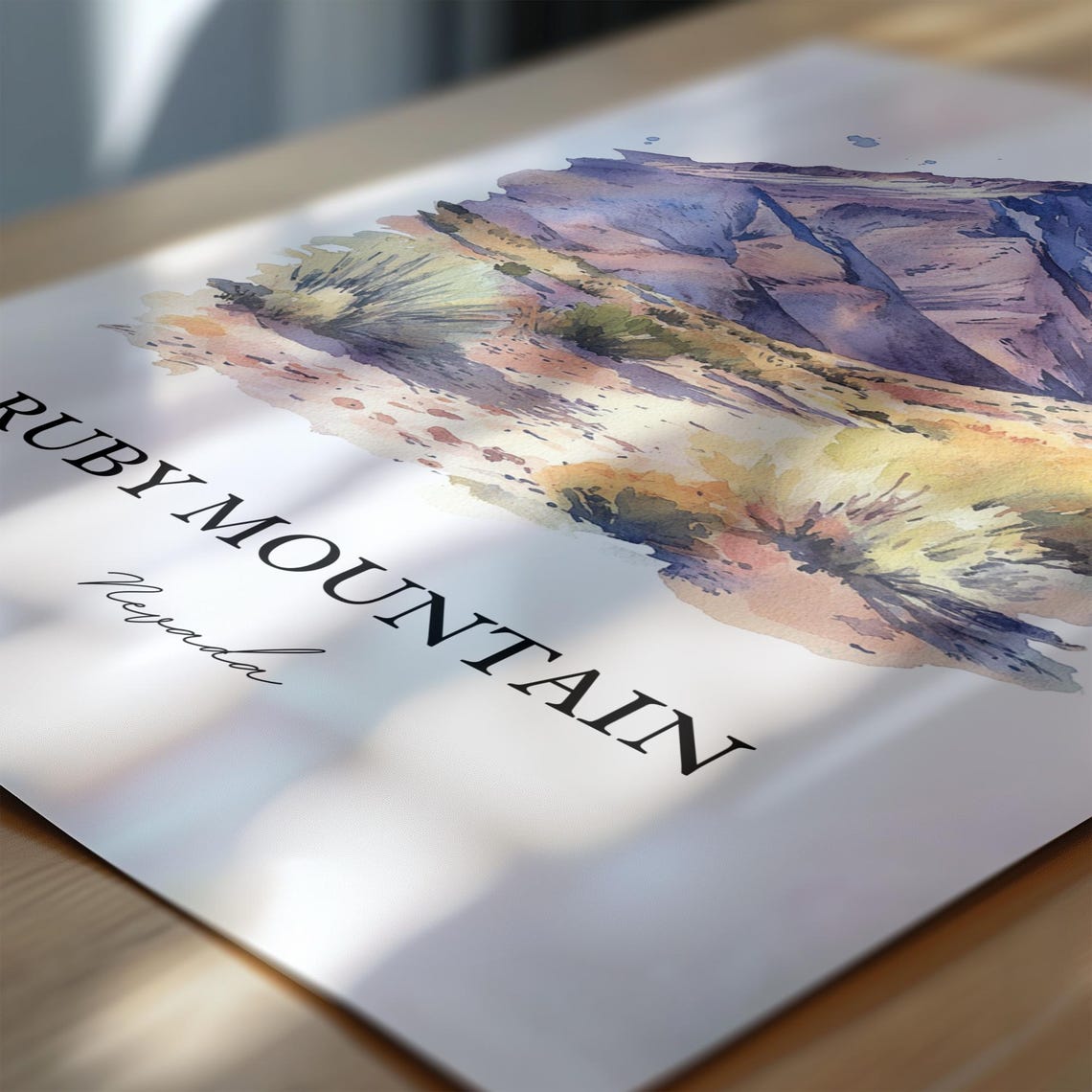 Ruby Mountain Nevada Desert Peak Watercolor Landscape Travel Poster - Image 6