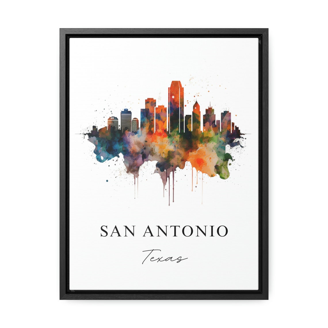 San Antonio Texas Skyline Watercolor Splash Cityscape Artwork Poster