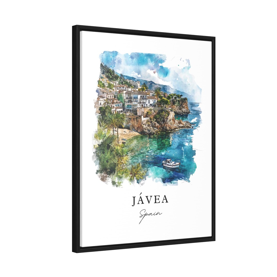 Javea Spain Costa Blanca Cliff Cove Watercolor Travel Poster - Image 2