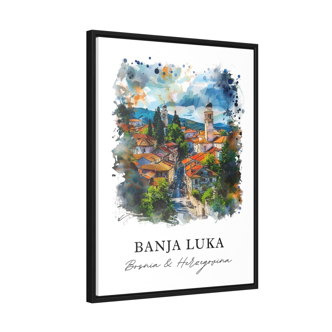 Banja Luka Bosnia and Herzegovina Watercolor Cityscape Travel Poster - Image 2