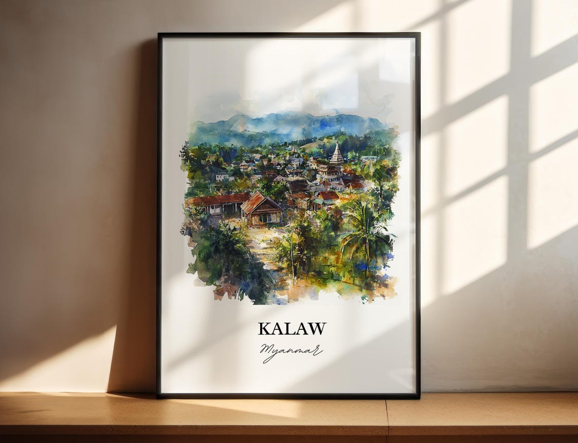 Kalaw Myanmar Watercolor Hillside Town Mountain Landscape Poster