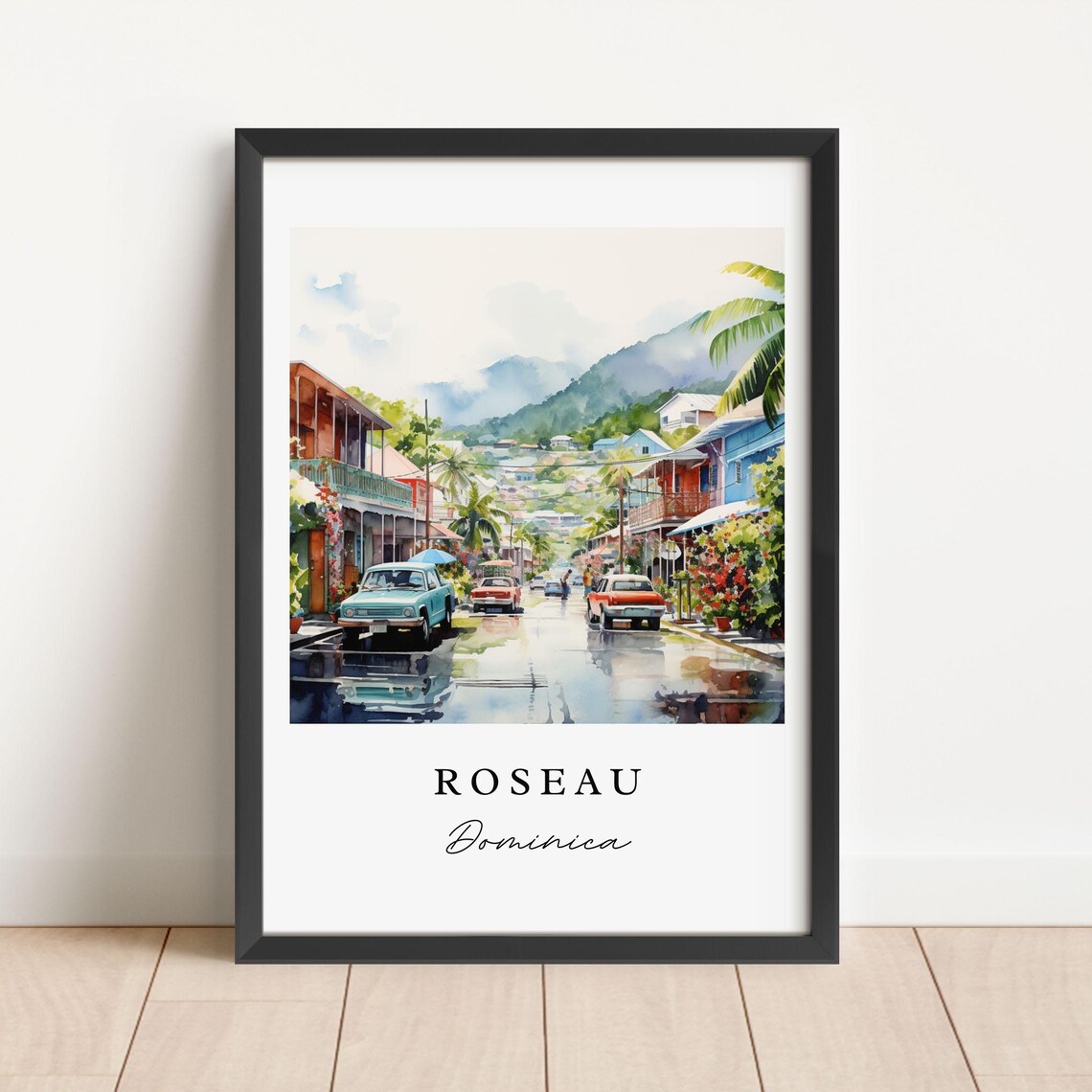 Roseau Dominica Colorful Caribbean Street Watercolor Art Print