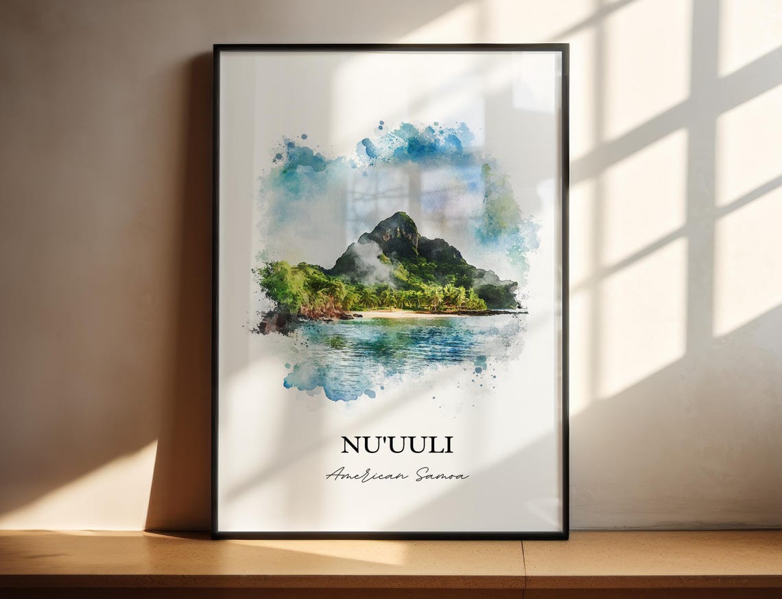 Nu'uuli American Samoa Volcanic Peak Island Watercolor Poster