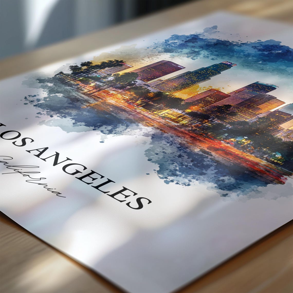 Los Angeles California Sunset Skyline Watercolor Travel Poster - Image 6