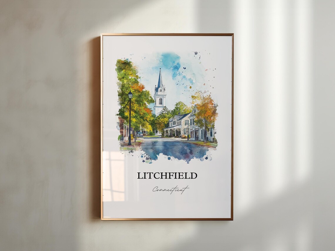 Litchfield Connecticut New England Church Street Watercolor Poster - Image 2