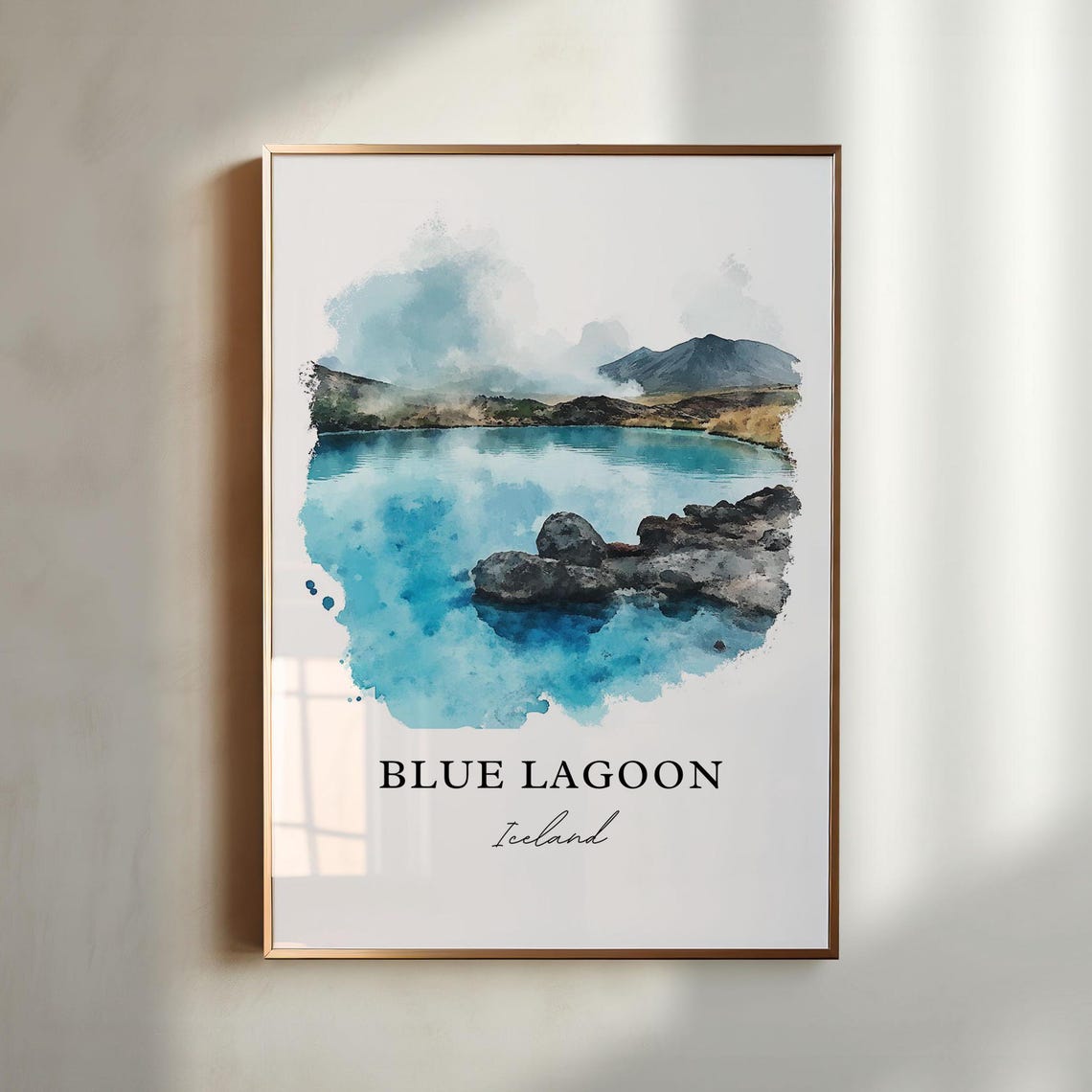 Blue Lagoon Iceland Geothermal Spa Watercolor Landscape Travel Poster - Image 3