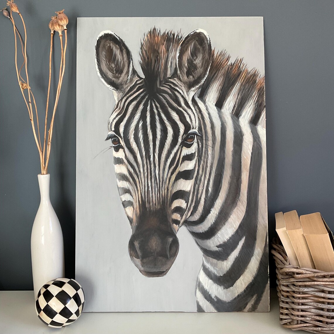Zebra Portrait, Original Acrylic Painting
