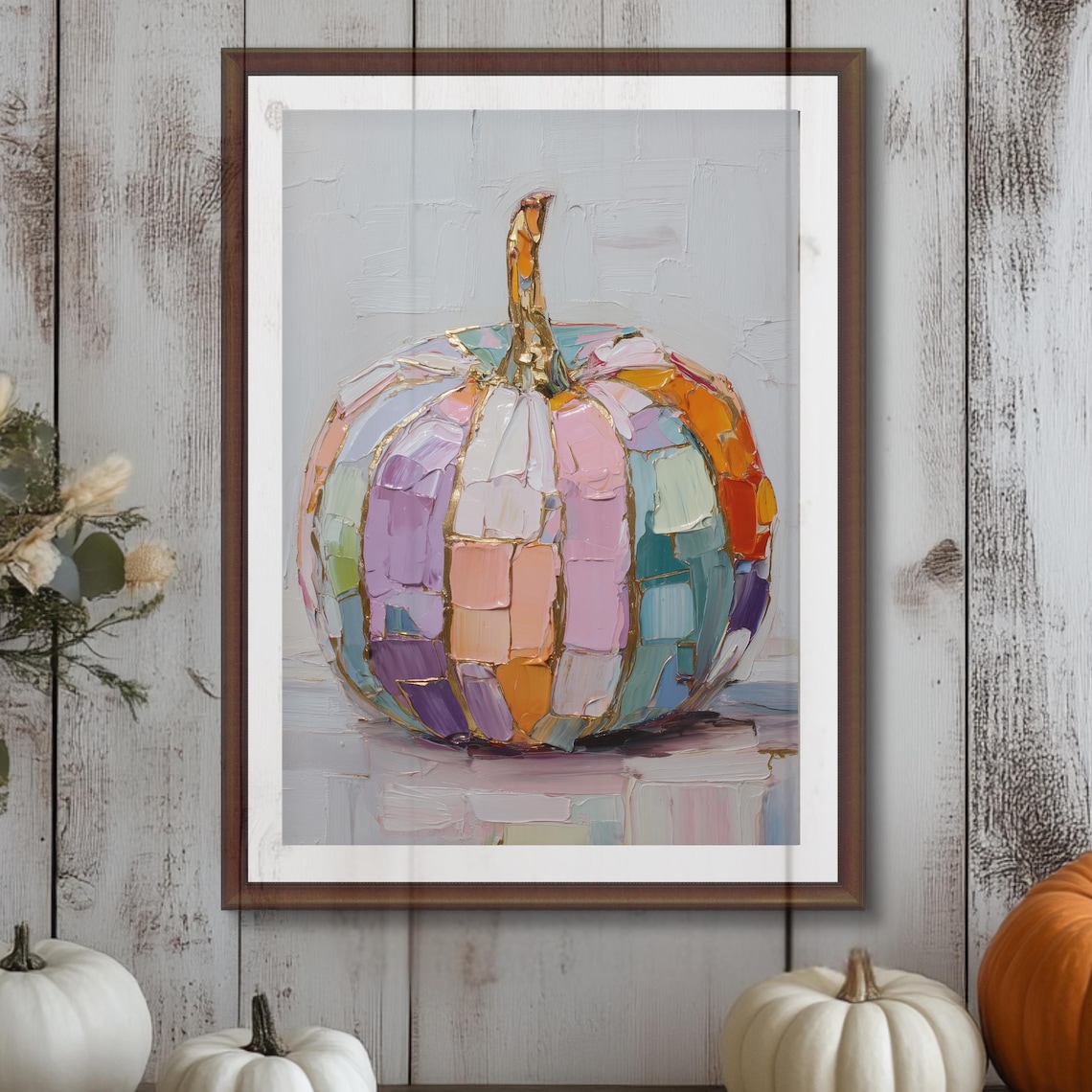 Pastel Multicolor Pumpkin Autumn Impasto Painting Fall Decor Poster