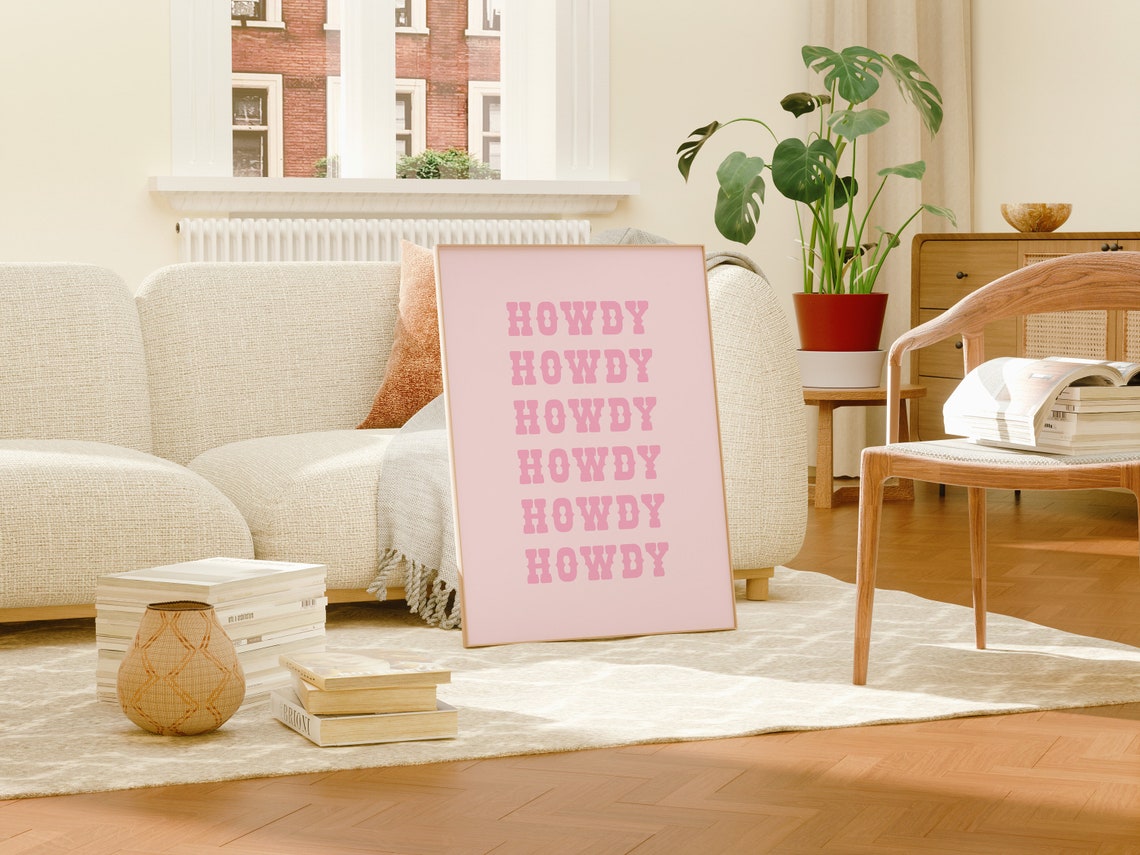 Howdy Repeat Typography Blush Pink Western Girls Room Print Decor - Image 3