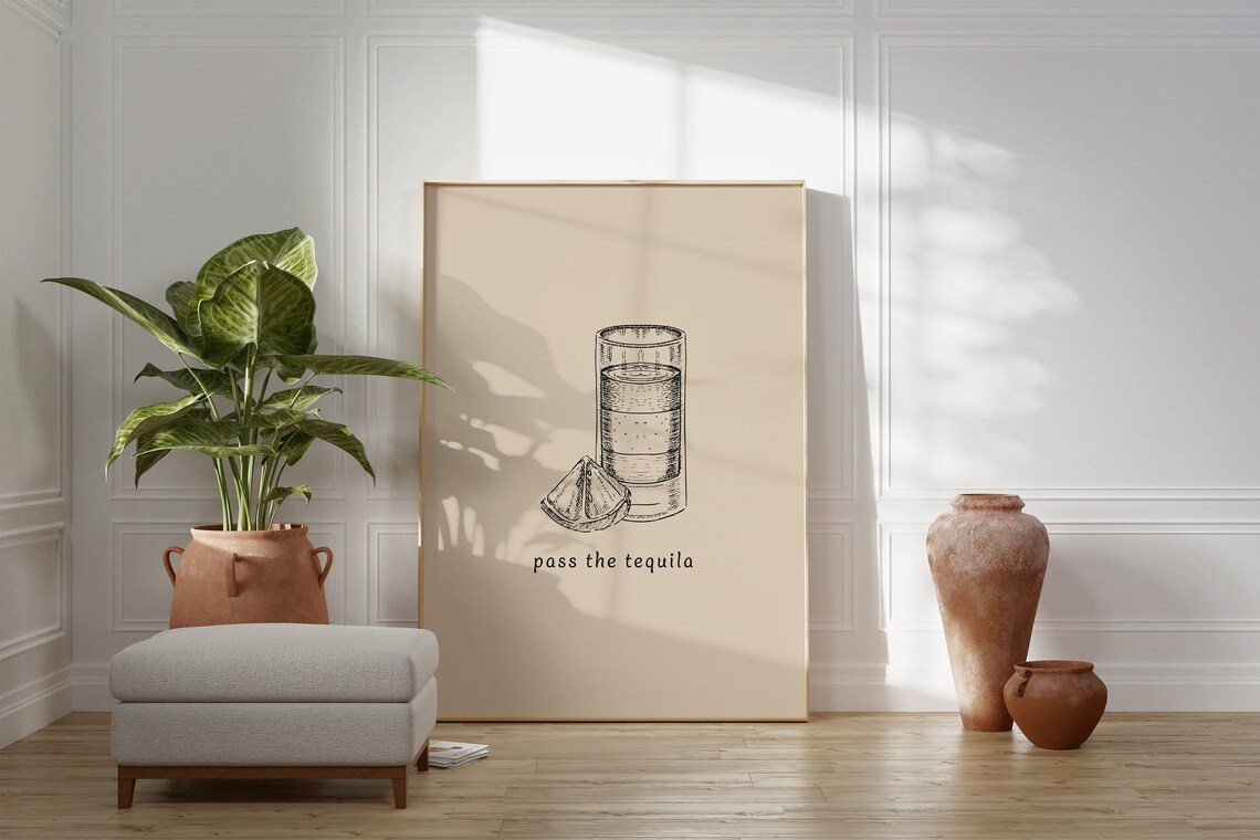 Pass The Tequila Bar Print, Drinks Wall Art