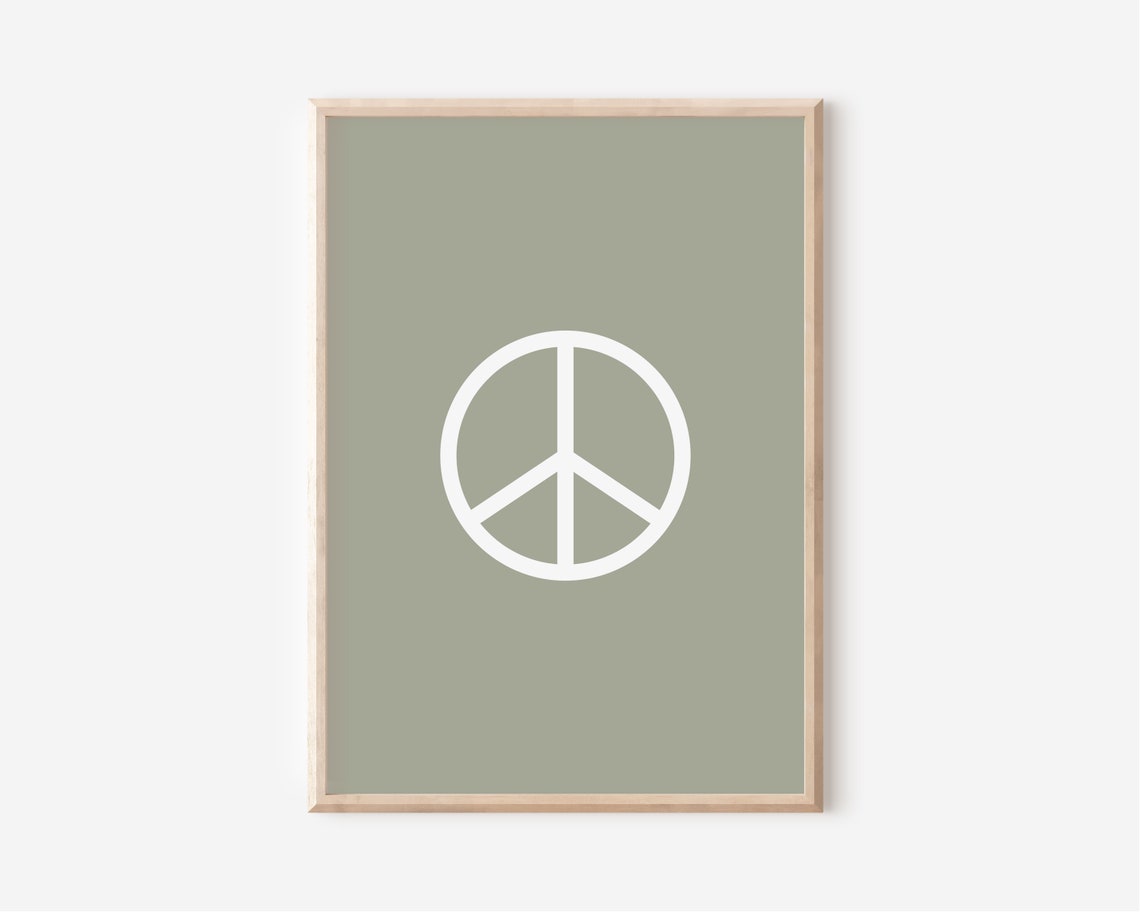 Sage Green Peace Symbol White Graphic Retro Minimalist Art Poster - Image 4