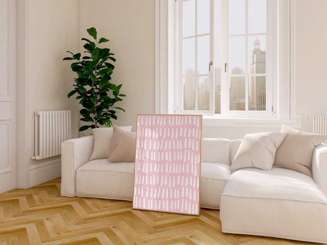 Pink White Dash Pattern Playful Minimalist Nursery Girls Room Poster - Image 2