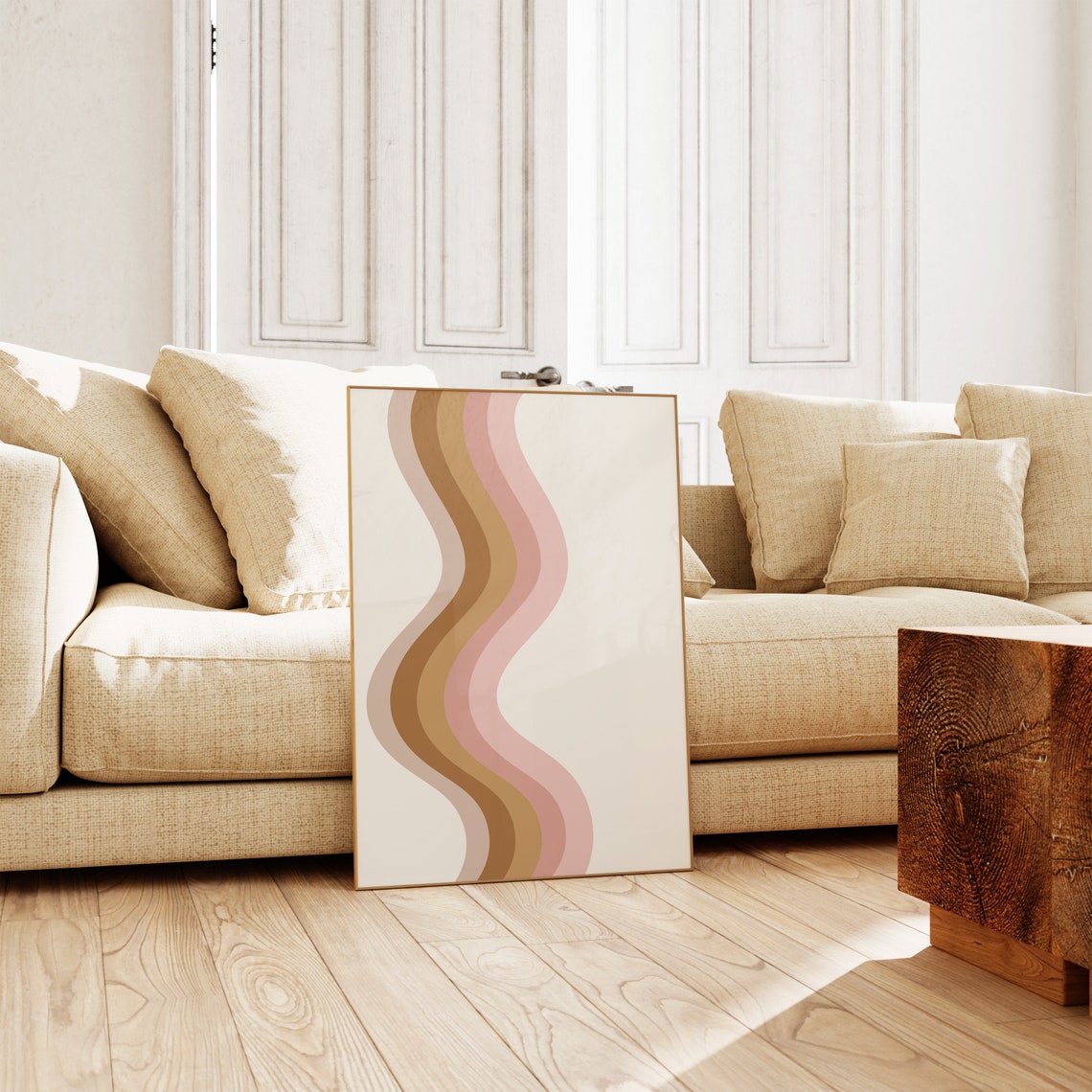 Retro Wavy Stripes Pink Brown Neutral Abstract Minimal Art Poster - Image 2