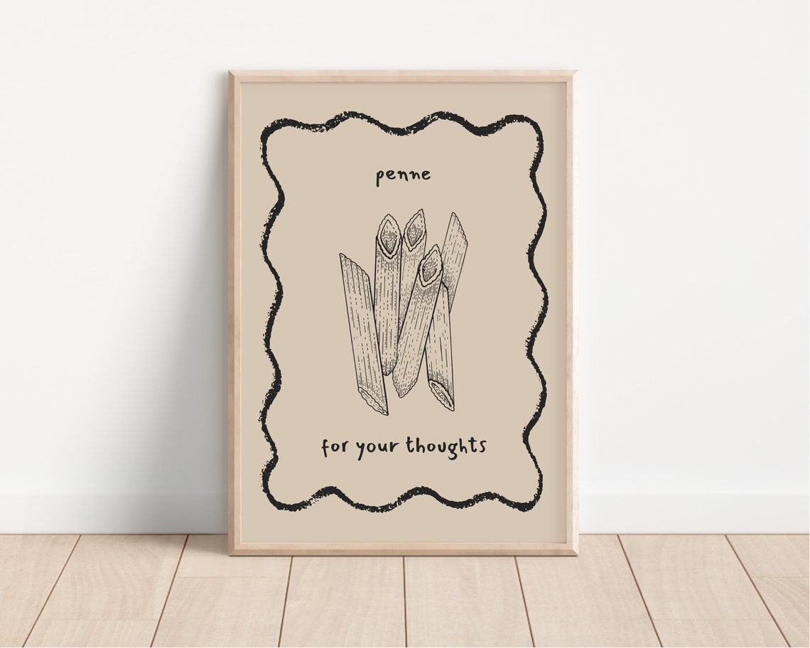 Penne For Your Thoughts Pasta Sketch Punny Kitchen Decor Poster - Image 3