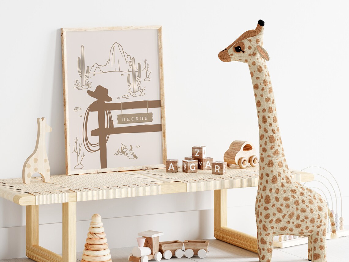 Cowboy Neutral Nursery Art Print, Western Decor