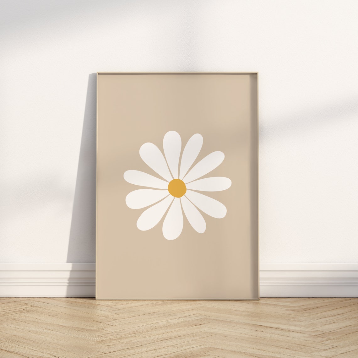 Large White Daisy Beige Background Minimal Floral Decor Poster - Image 2