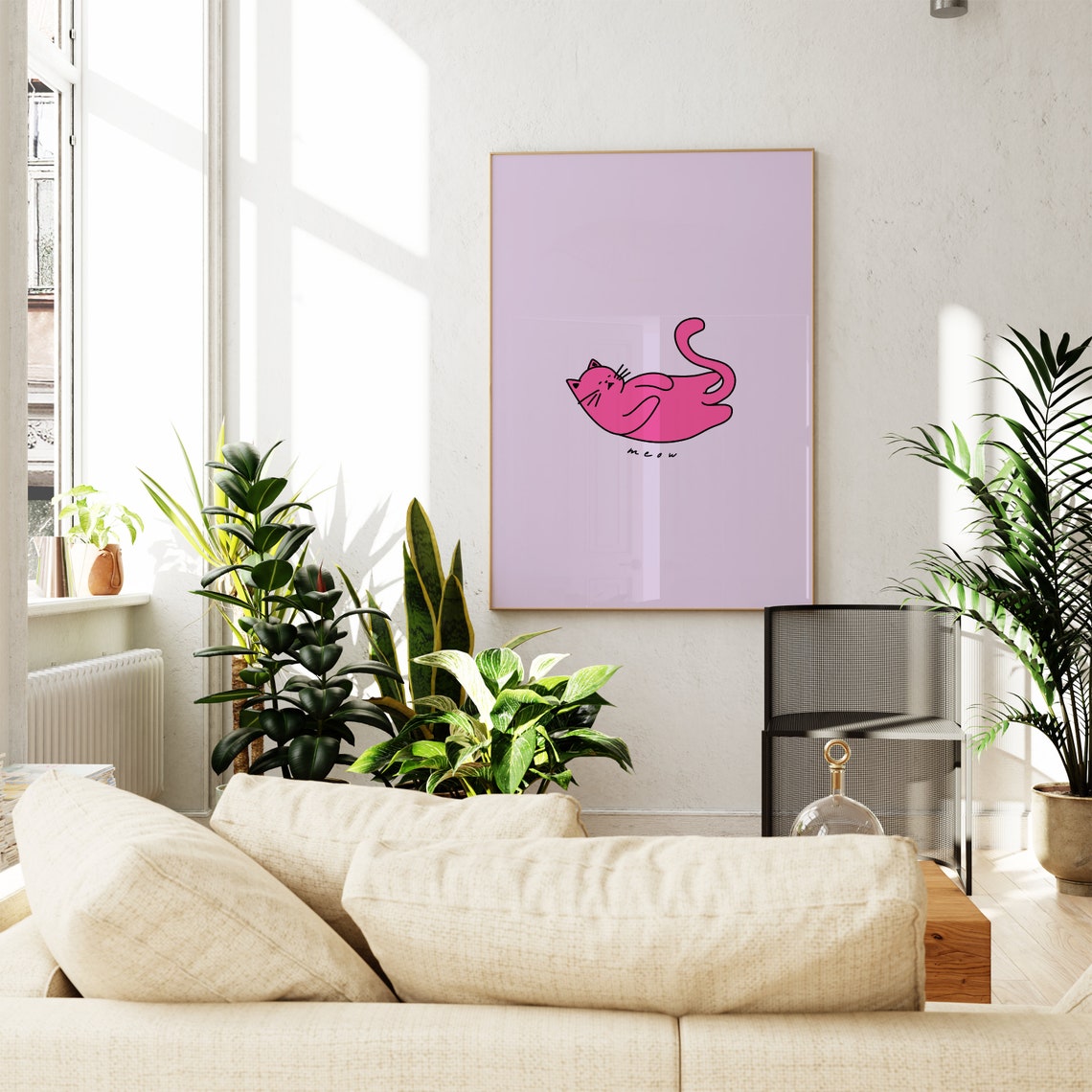 Pink Cat Meow Doodle Quirky Cat Poster For Cute Preppy Bedrooms - Image 2