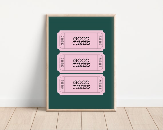 Good Times Ticket Print Retro Ticket Print Drinks Print Trendy Ticket Wall Art Teal Bar Cart Print Preppy Wall Art Wall Art