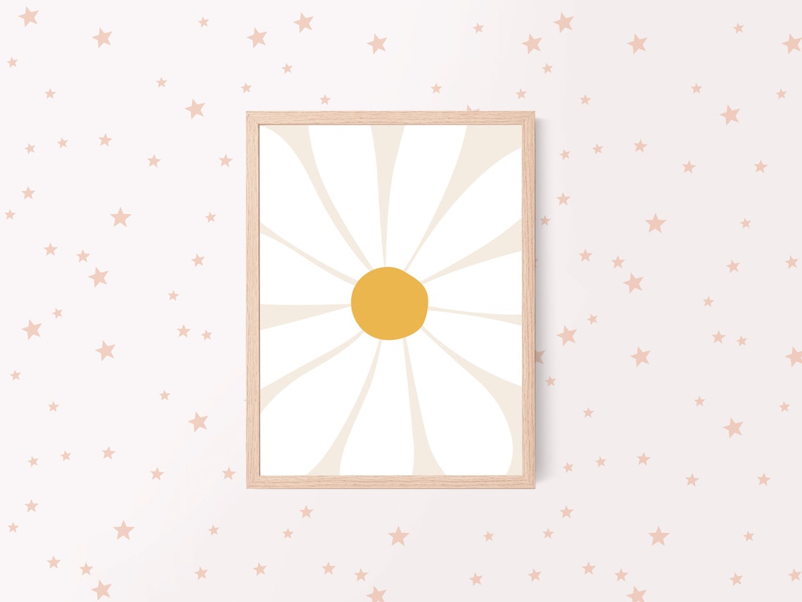 White Daisy Close Up Gold Center Minimalist Floral Nursery Poster