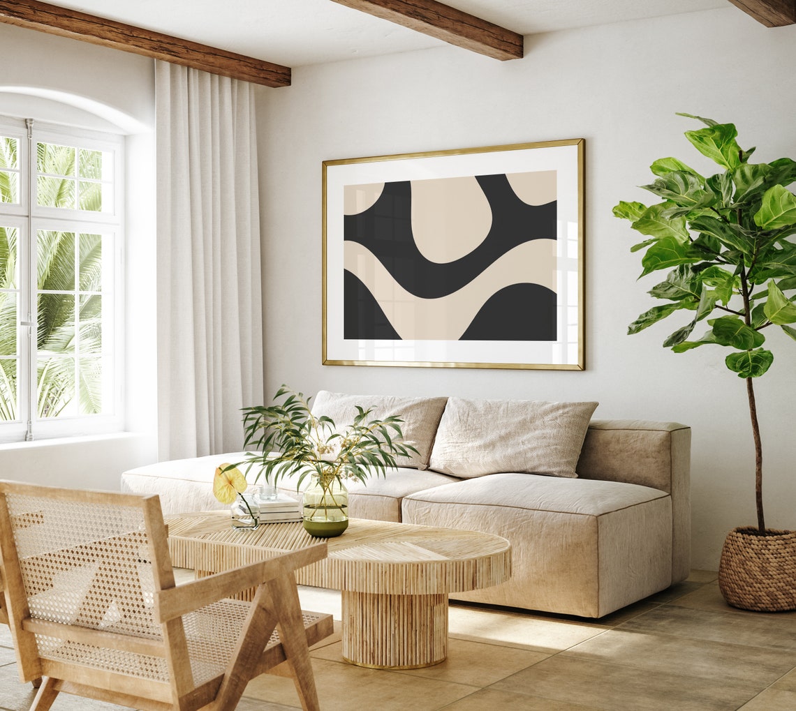 Black Cream Bold Wavy Abstract Shapes Modern Minimalist Art Poster - Image 6