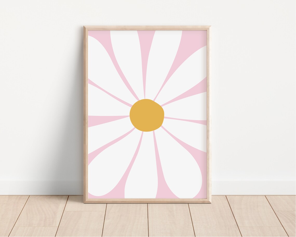 Pink Groovy Daisy Poster Retro Floral Nursery Boho Flower Art Design - Image 3