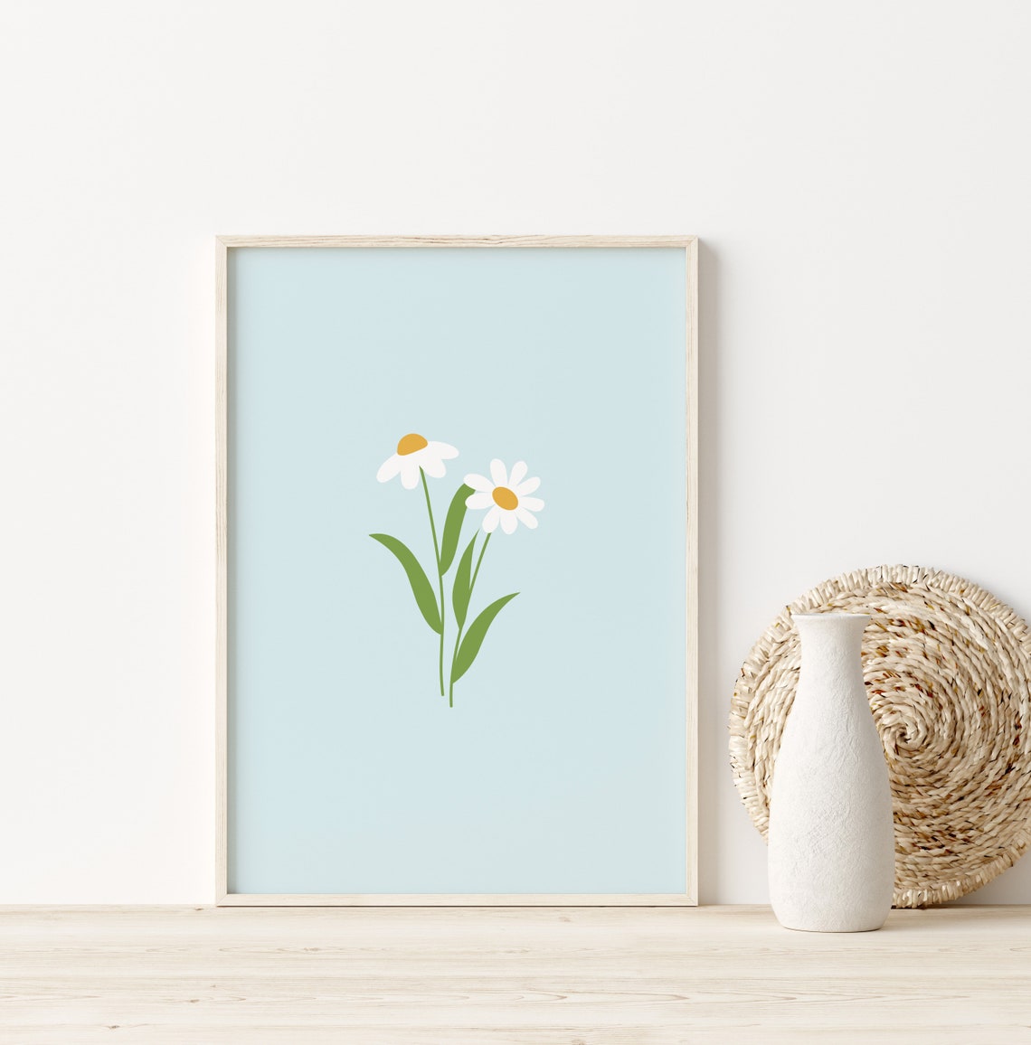 Light Blue Daisy Trio Minimalist Floral Nursery Print for Girls - Image 3