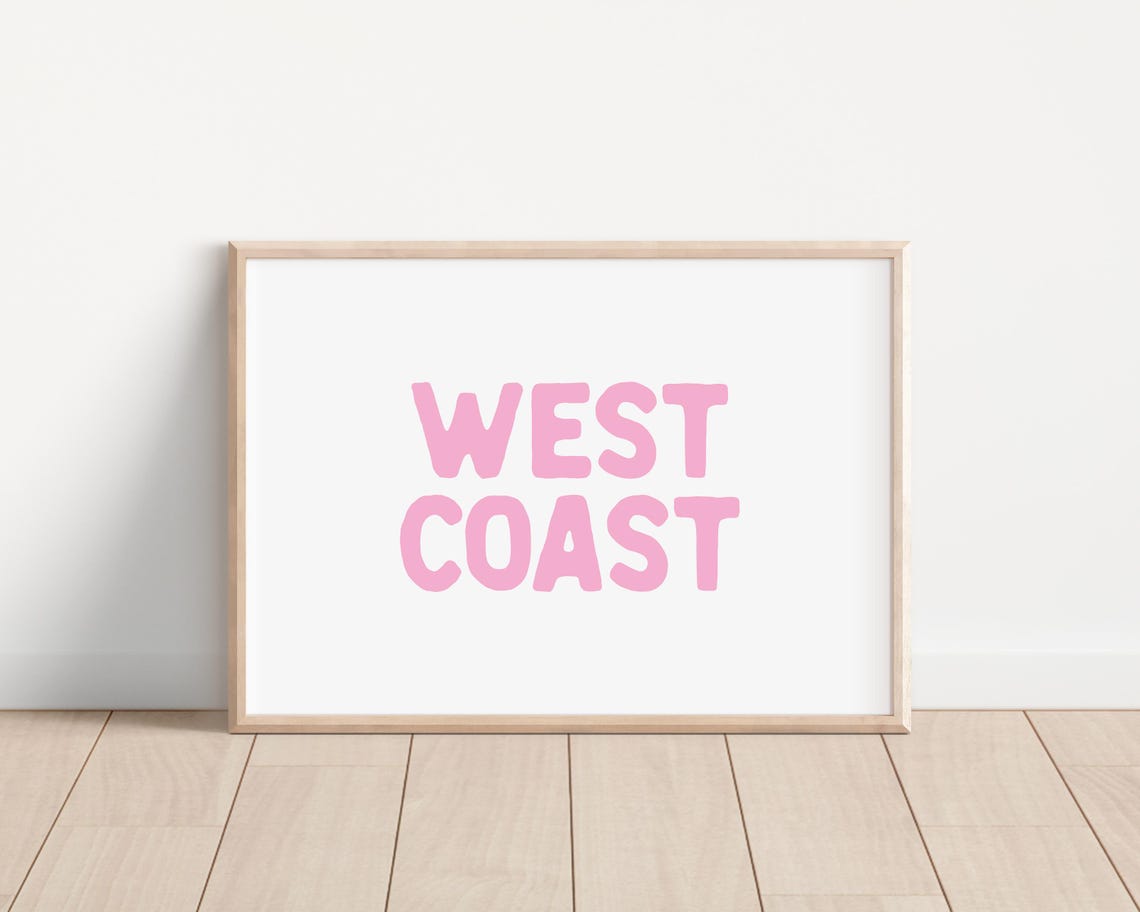 West Coast Pink Bubble Letters Retro Beachy Minimalist Art Poster