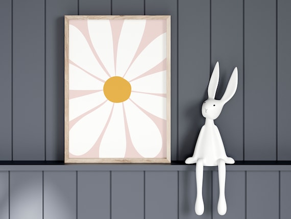 Large White Daisy Yellow Center on Pink Nursery Girls Room Poster