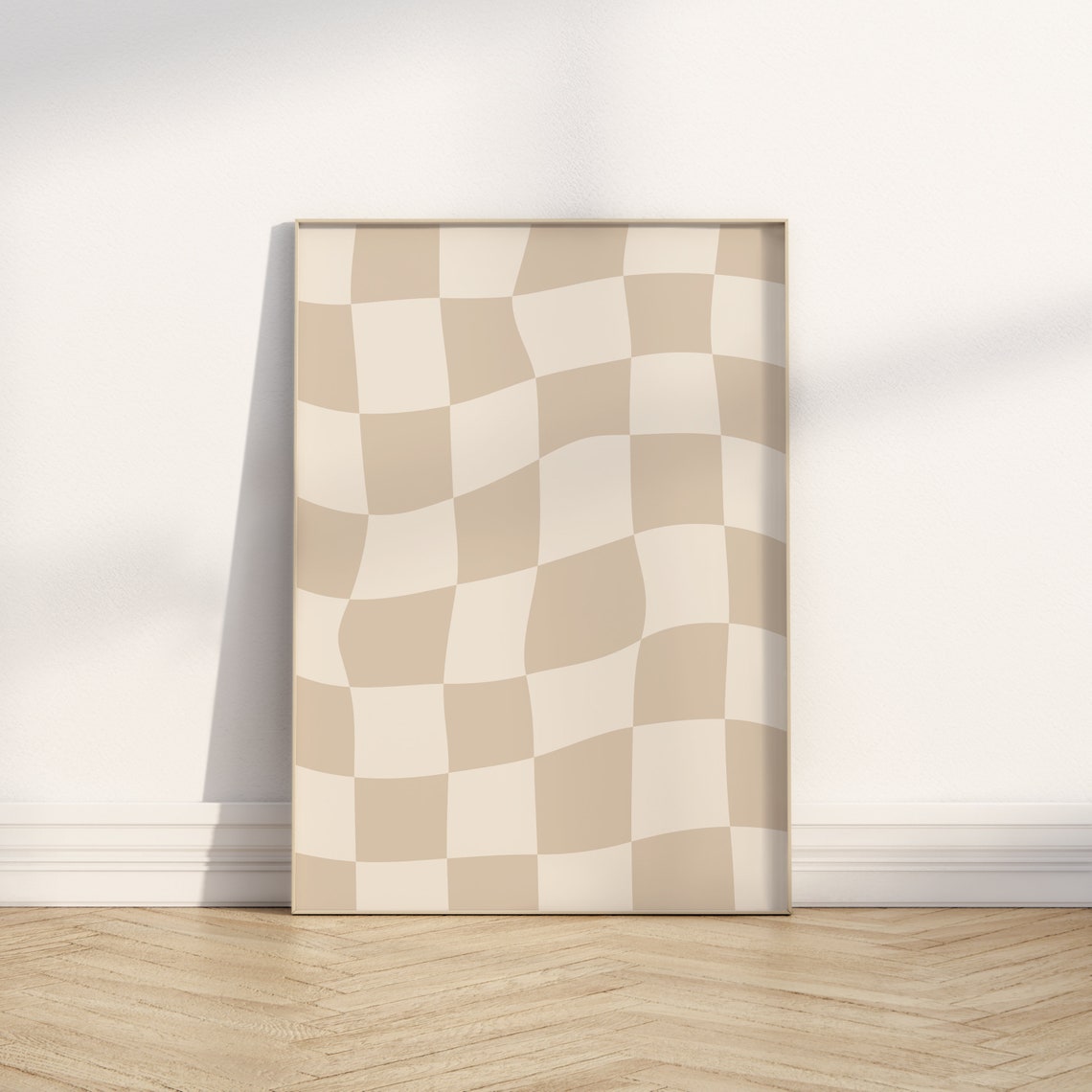 Beige Wavy Checkerboard Trendy Checker Wall Art For Dorm Rooms - Image 3