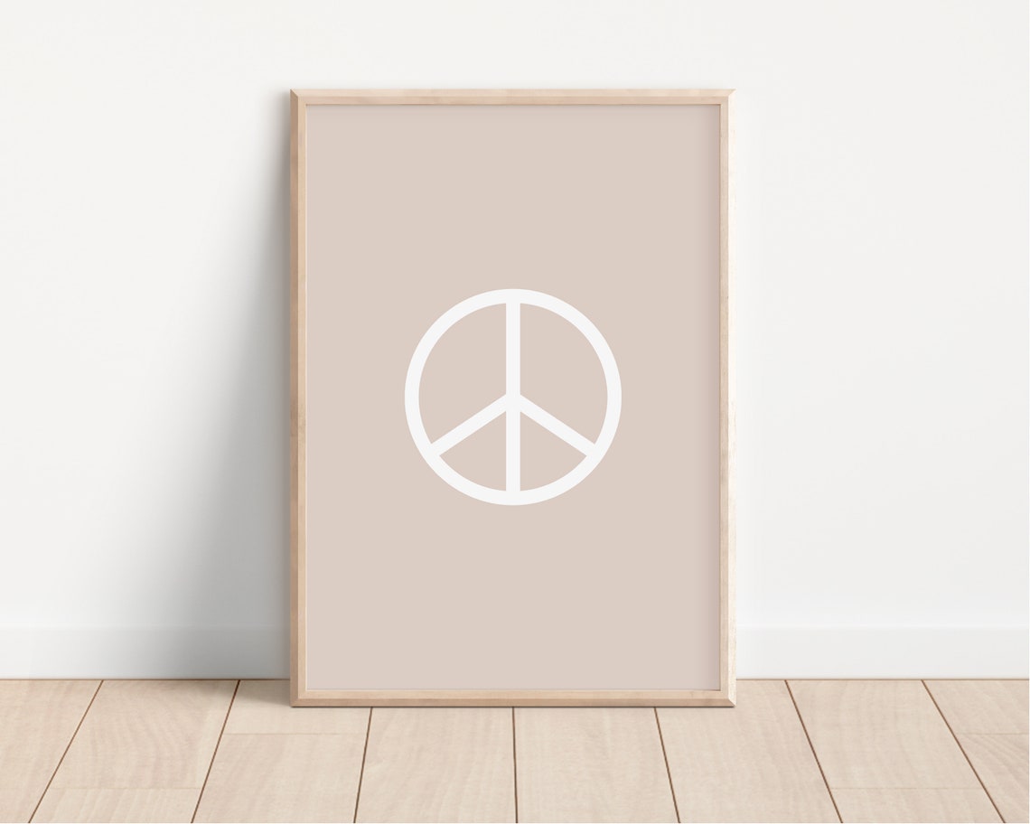 Blush Pink Peace Symbol White Graphic Retro Minimalist Art Poster - Image 2