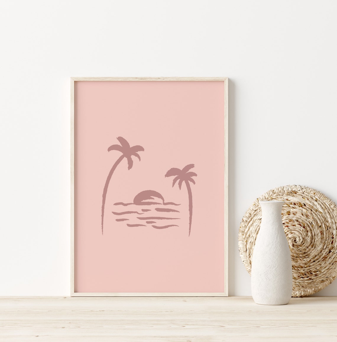 Pink Palm Tree Sunset Beachy Coastal Nursery Kids Room Art Poster - Image 3