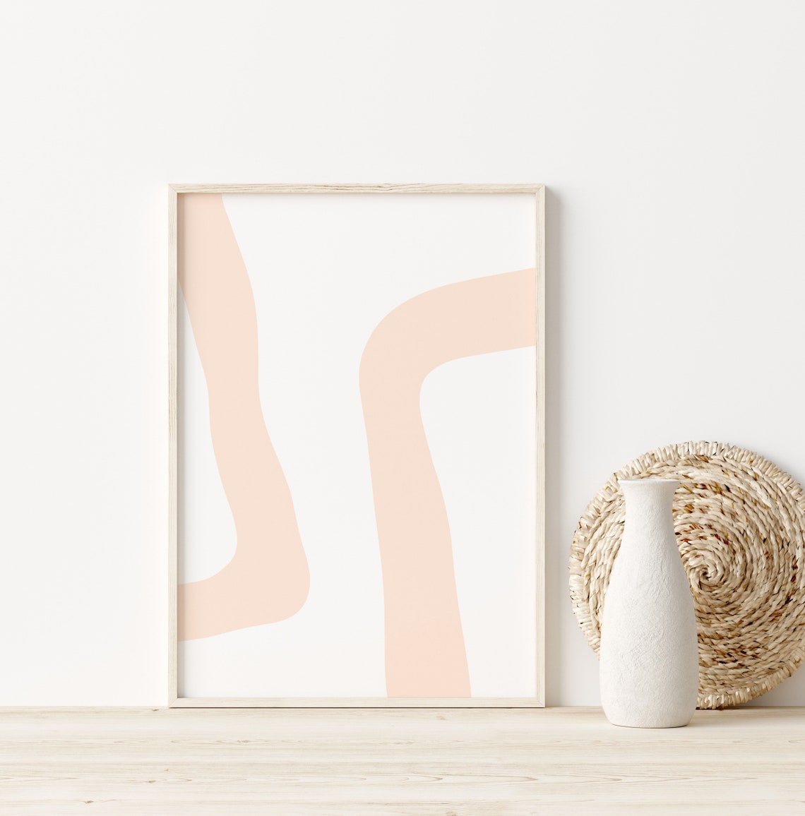 Peach Wavy Lines Minimalist Abstract Soft Blush Modern Art Poster - Image 3