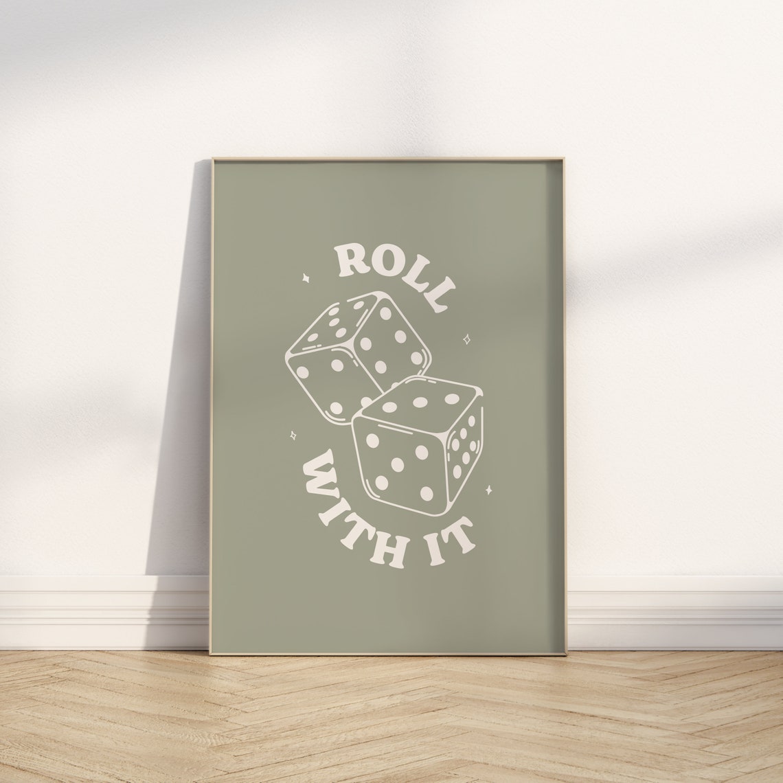 Roll With It Lucky Dice Quote Sage Green Retro Game Room Poster - Image 2
