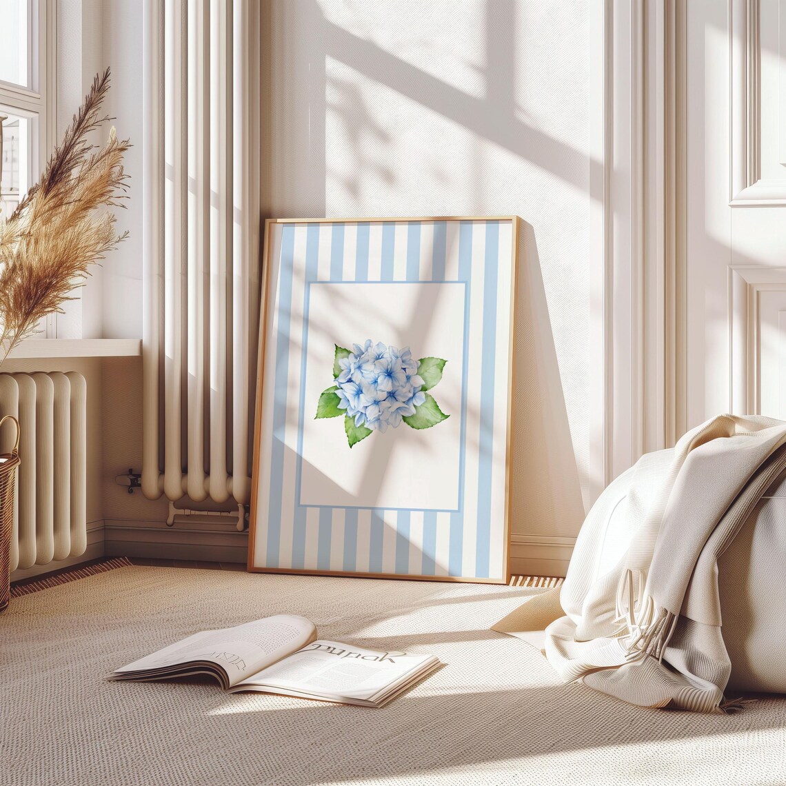 Blue Hydrangea Print, Watercolour Coastal Wall Art - Image 3