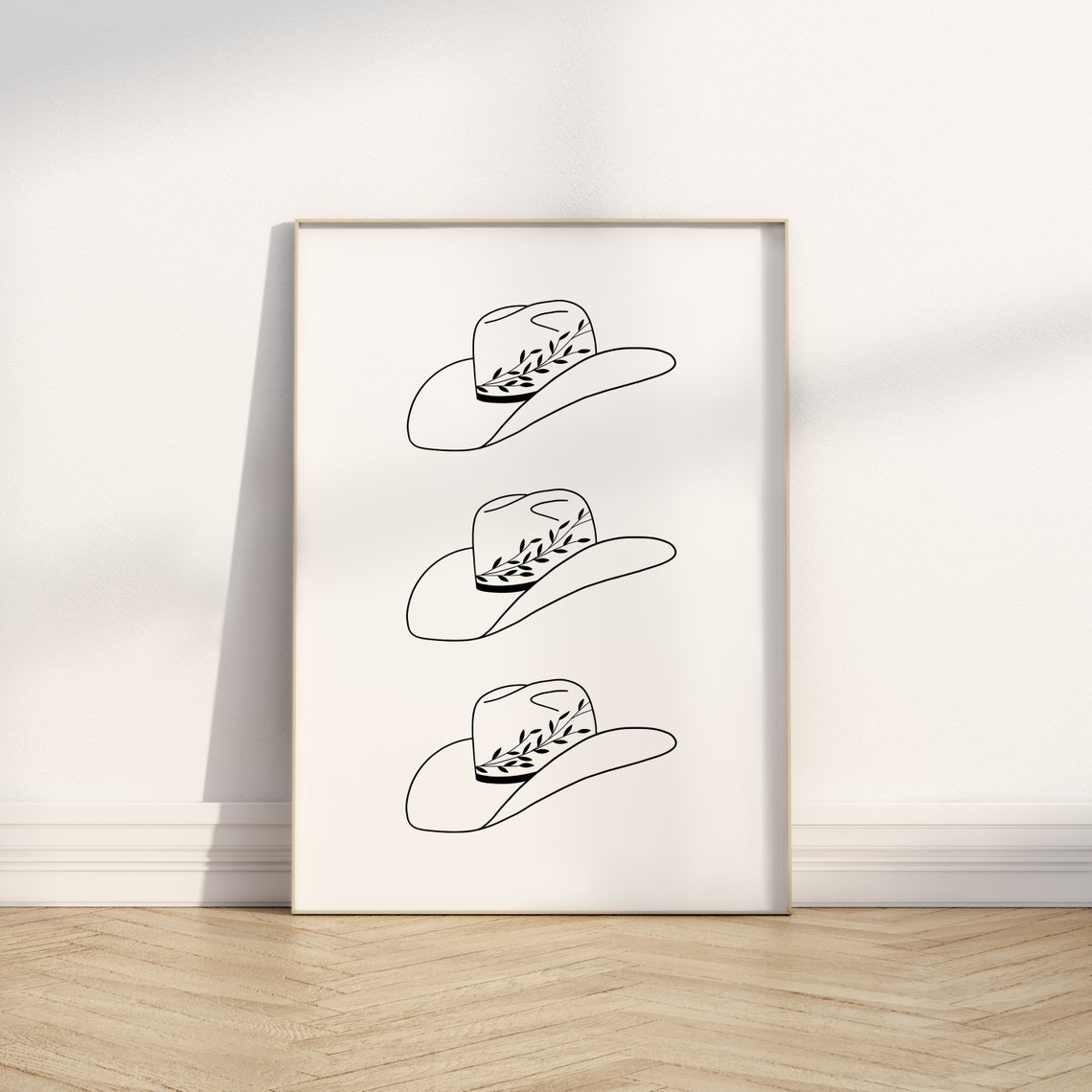 Three Cowboy Hats Line Art Western Minimal Bedroom Decor Poster