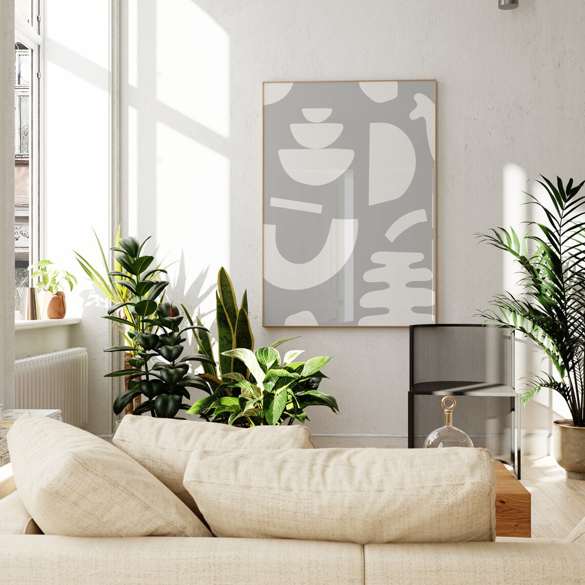Gray Abstract White Organic Shapes Modern Minimalist Art Poster - Image 4