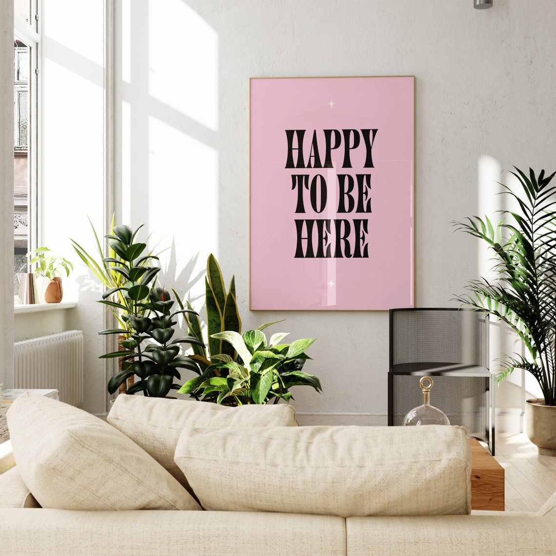 Happy To Be Here Black Retro Quote Pink Trendy Dorm Room Poster - Image 4