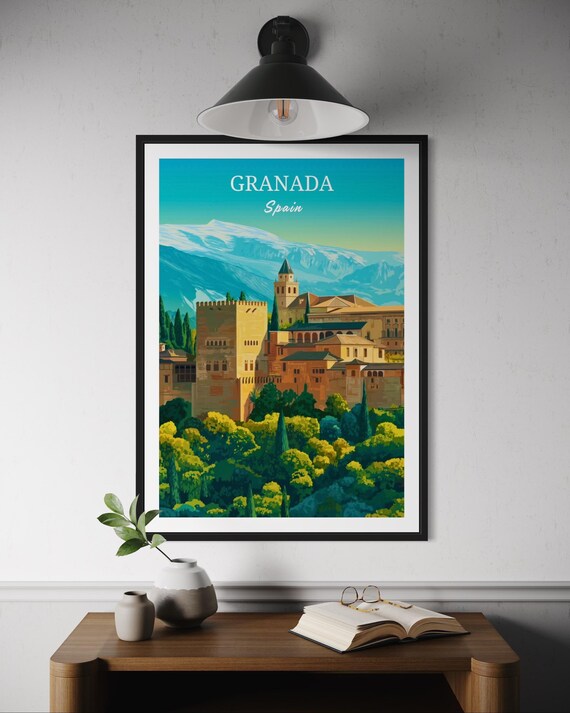 Granada Spain Alhambra Sierra Nevada Peaks Golden Travel Poster