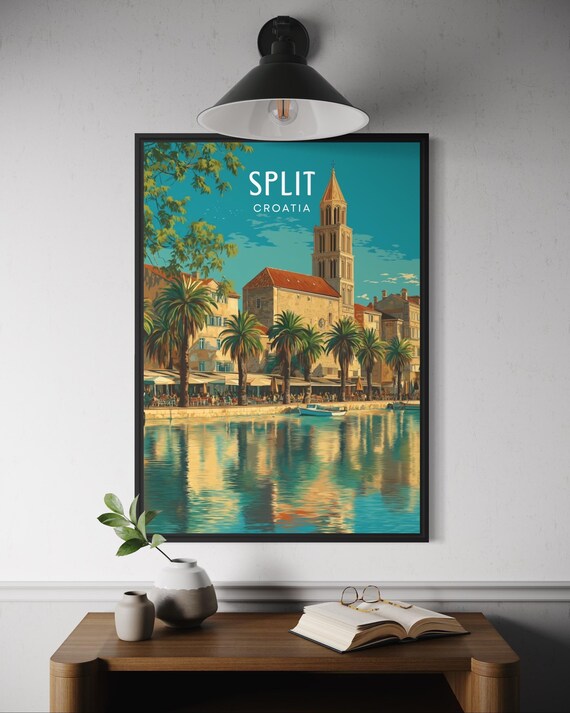 Split Harbour Poster Croatia Travel Wall Art Adriatic Coast Print Dalmatian Seaside Decor Old Town Balkan Europe