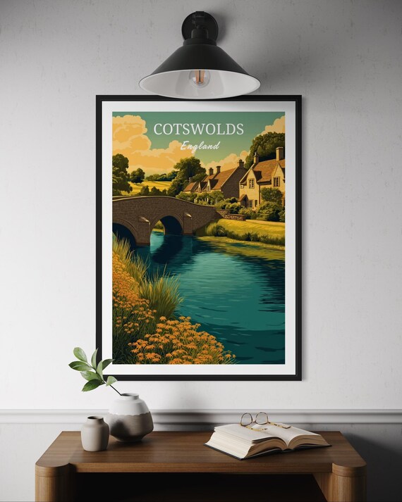 Cotswolds England Stone Bridge River Sunset Golden Sky Poster