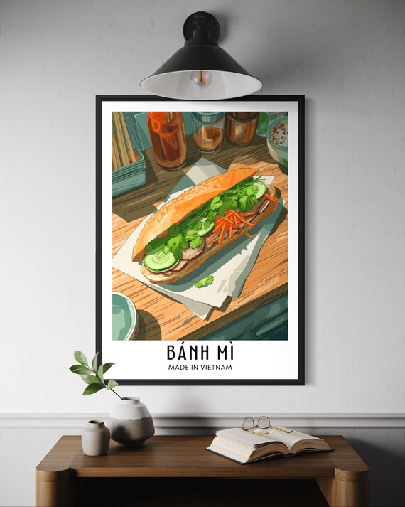 Banh Mi Vietnamese Food Poster Sandwich Wall Art Home Kitchen Decor Southeast Asian Cuisine Print Foodie Travel Gift