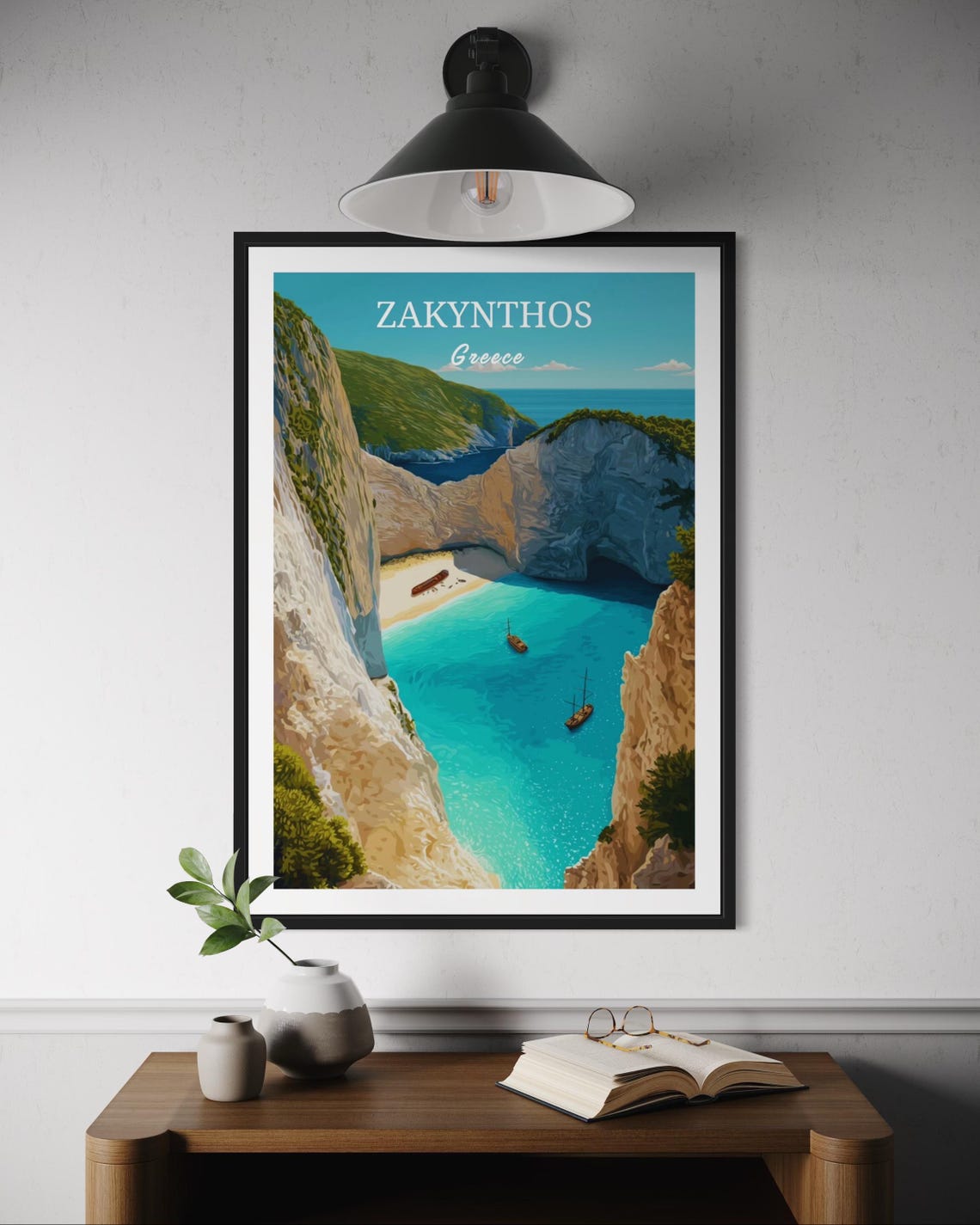Zakynthos Greece Navagio Shipwreck Beach Cove Vintage Travel Poster