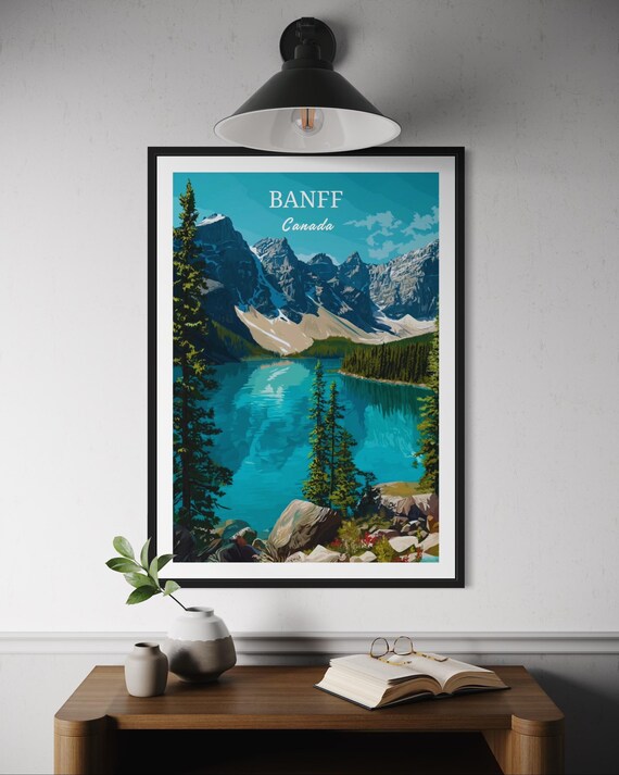 Banff Canada Turquoise Glacier Lake Mountain Scenic Travel Poster