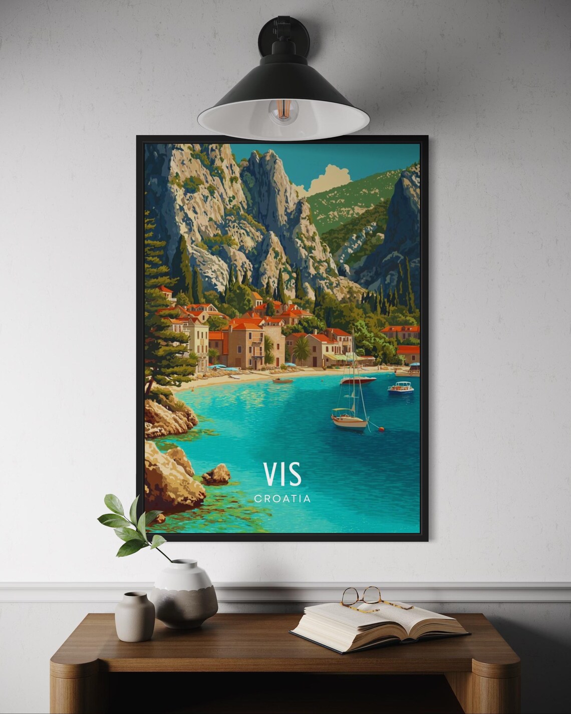 Vis Croatia Island Turquoise Bay Mountain Village Travel Poster