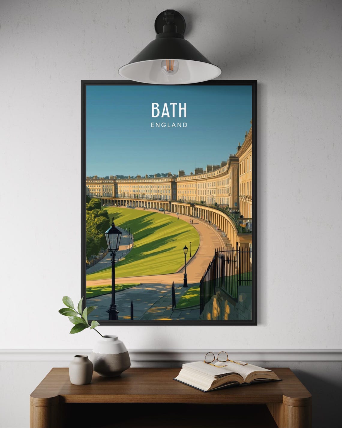 Bath Travel Poster Royal Crescent Wall Art Georgian Architecture Print England Cityscape Decor British Heritage Uk