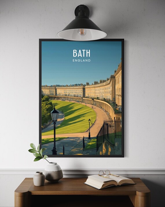 Bath Travel Poster Royal Crescent Wall Art Georgian Architecture Print England Cityscape Decor British Heritage Uk