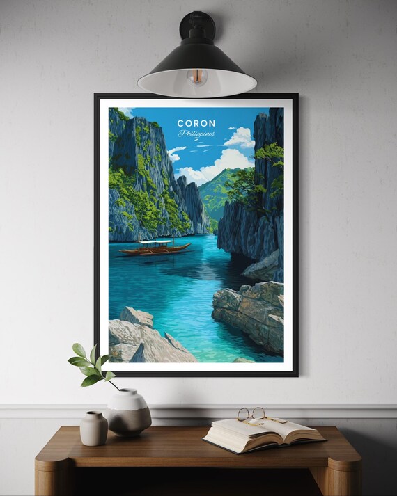 Coron Travel Poster Philippines Island Wall Art Tropical Paradise Print Palawan Decor Asia Ocean Illustration Southeast
