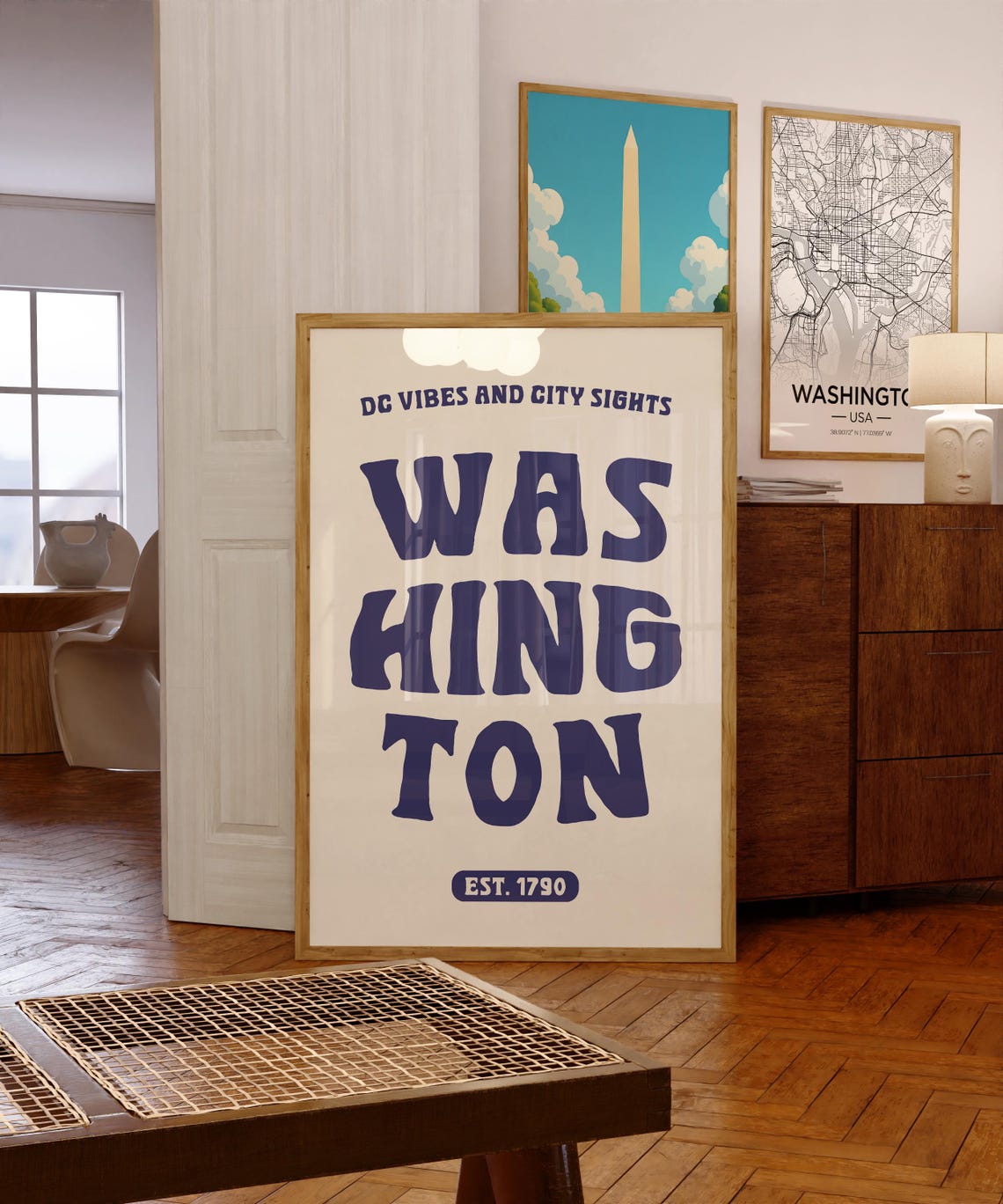 Washington DC Est 1790 Retro City Typography Poster for Travel Decor